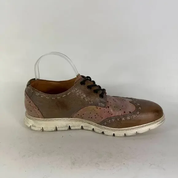 BedStu Oxford Men's 10 Brown Leather Wingtip Lace Up Distressed Dress Shoes